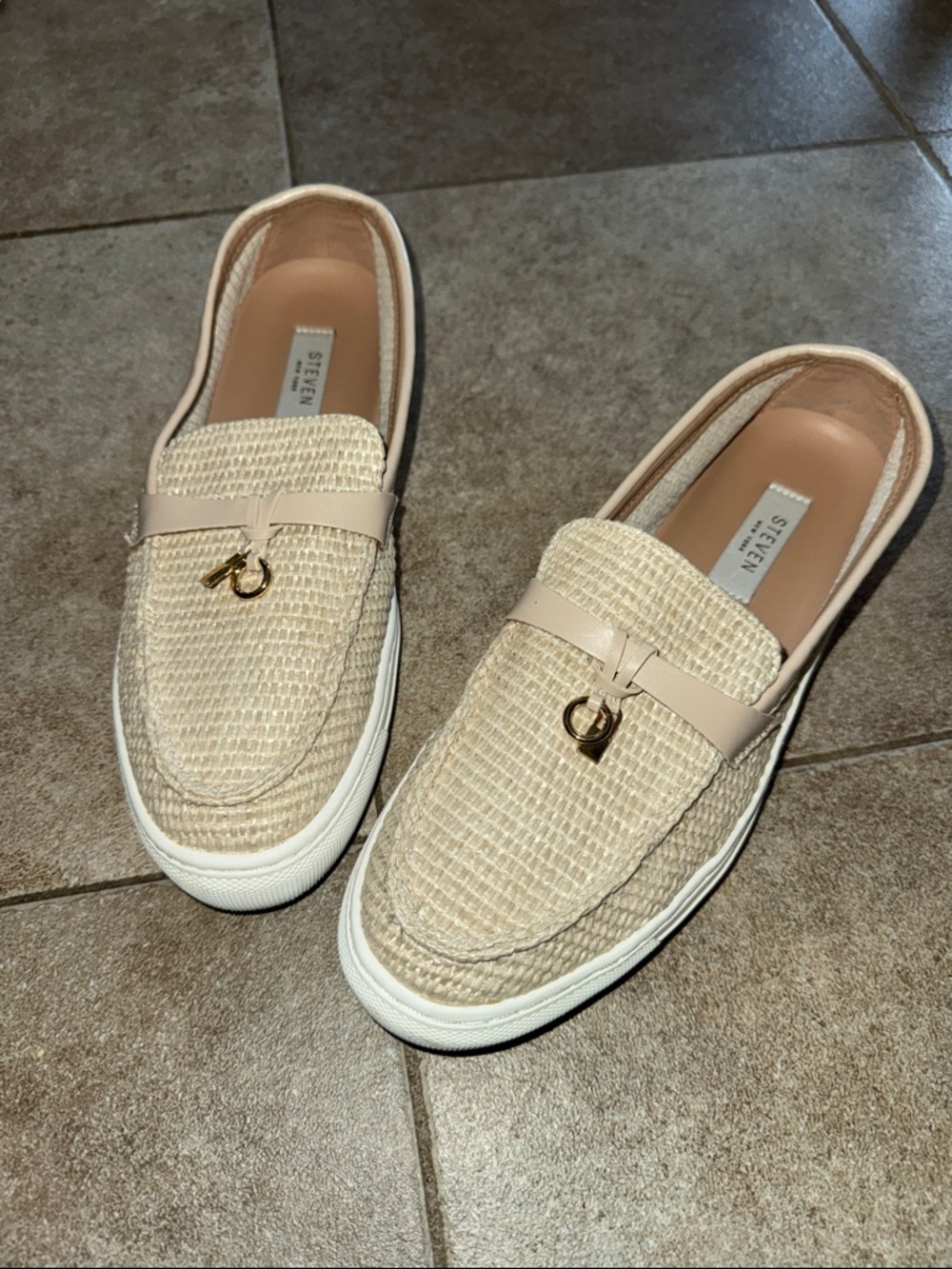 Steven New York Kiana woven loafers with gold lock design